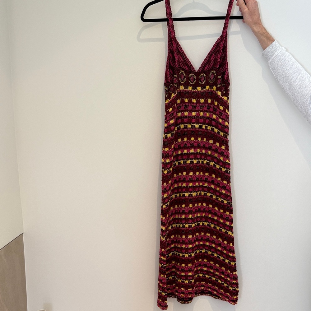 Zara Pink and Yellow Striped Midi Dress